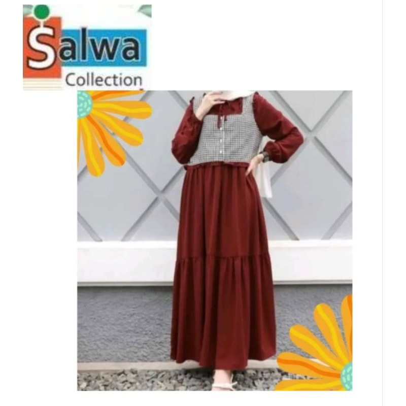 Gamis Outher Terpisah | Baju Gamis Wanita remaja Rompi Kotak - Kotak Kekinian