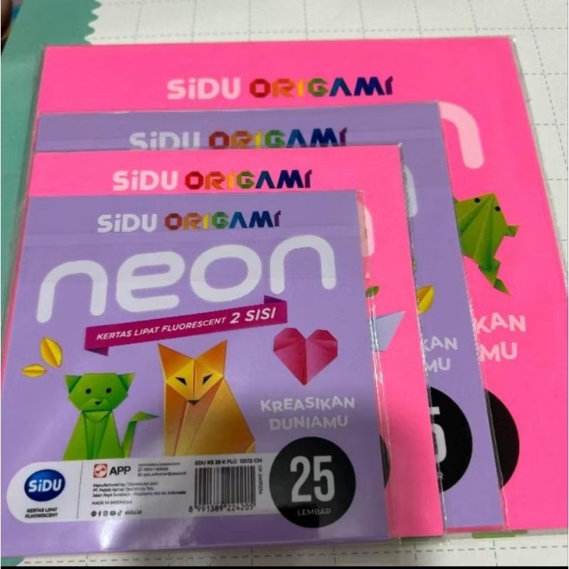 kertas origami SIDU neon warna 2 sisi ( 1pack )