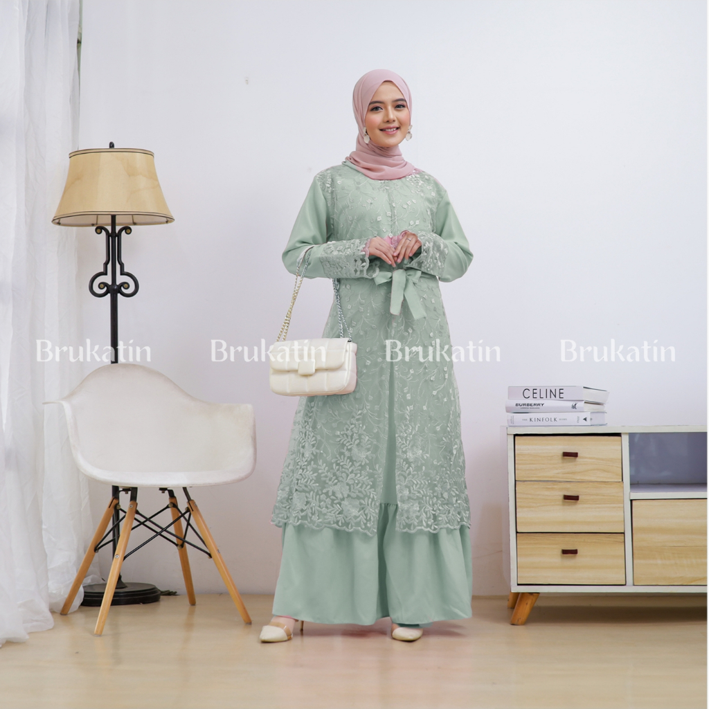 Gamis brukat Davina dress gamis brokat kondangan tile mutiara dress kondangan pesta model rompi eleg