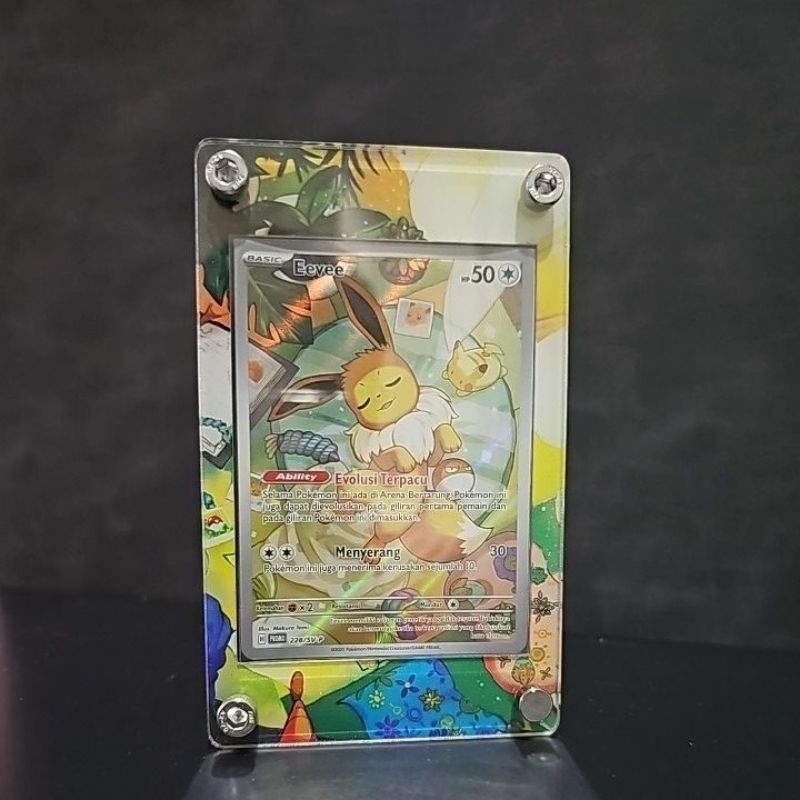 eevee promo card set include stand and frame pokemon tcg indonesia original