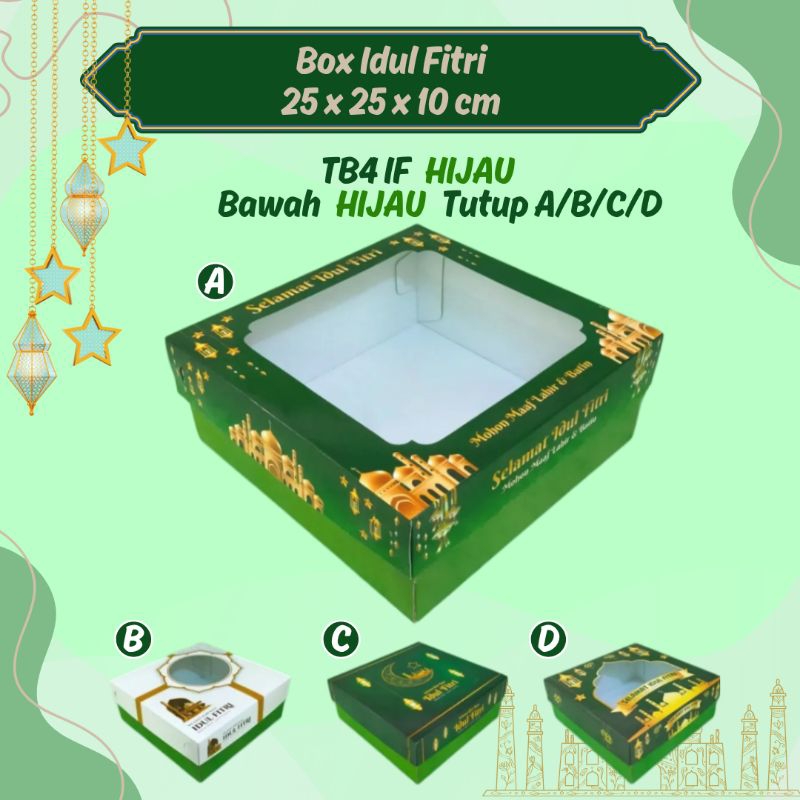 

Tb4 if hijau - box kardus kotak kemasan makanan hampers lebaran idul fitri jendela bawah hijau ukuran 25x25x10cm
