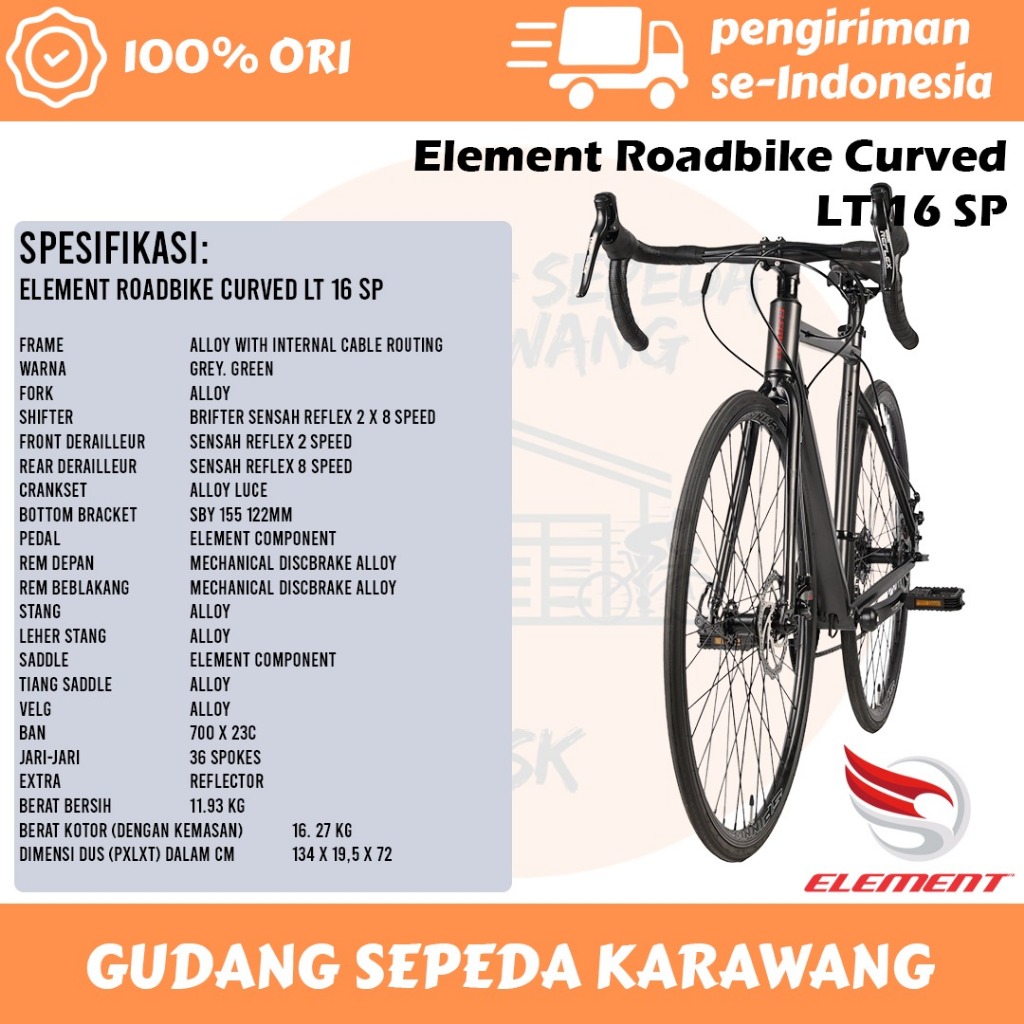 SEPEDA BALAP ELEMENT ROADBIKE CURVED LT 16 SPEED (2 x 8 SPEED)