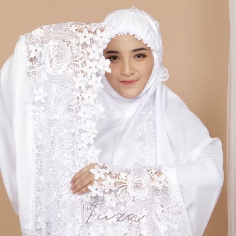 Mukena Putih Polos Bahan Adem Katun Renda Mix Mewah