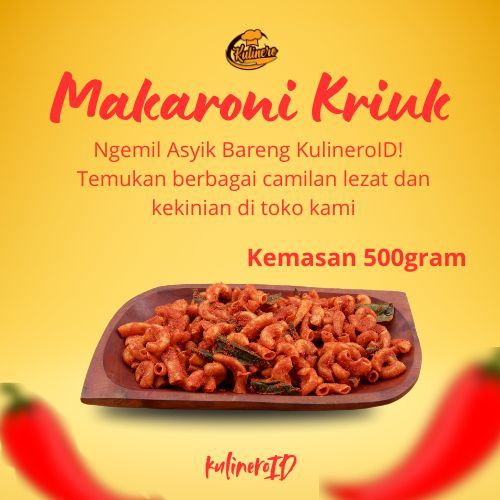 

MAKARONI KRIUK KULINEROID KEMASAN 500GRAM/MAKARONI KRIUK/RAJA MAKARONI