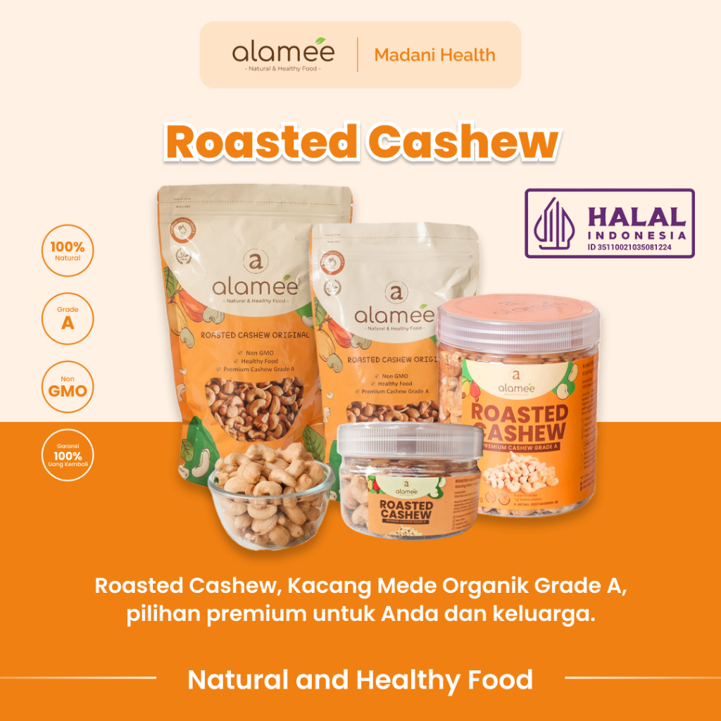 

ALAMEE Kacang Mede Mete Mente Cashew Panggang Roasted Oven Original Premium Grade A Utuh Matang Asli