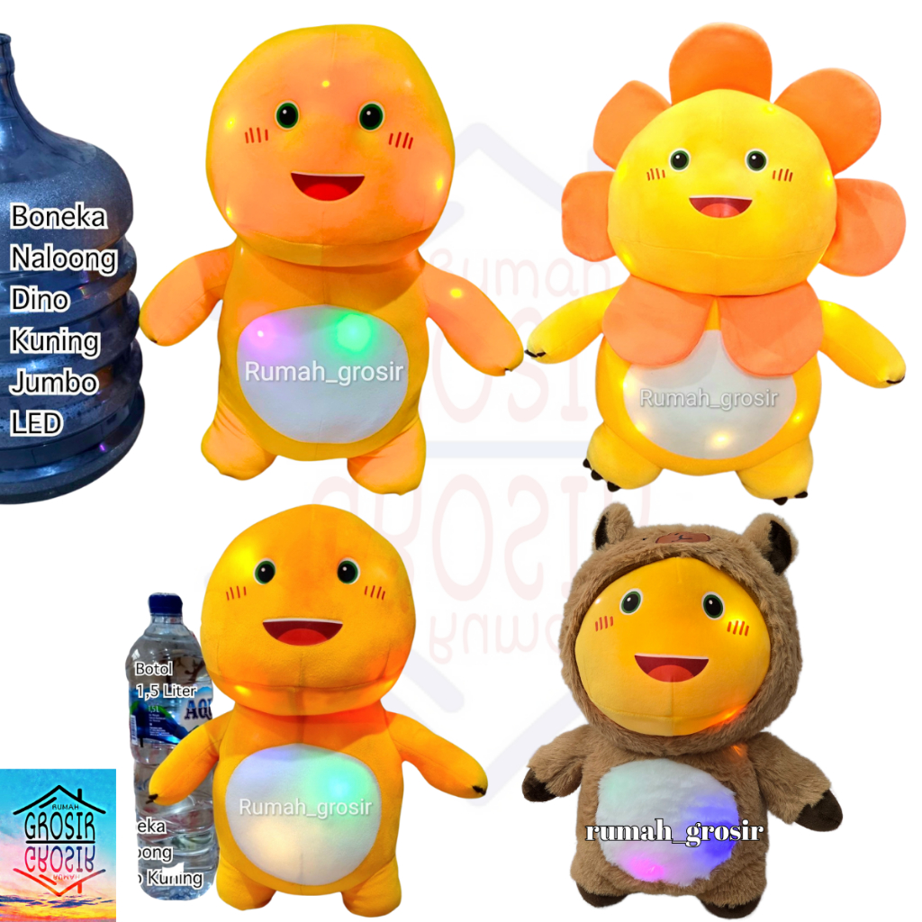 Boneka Naloong Nailong Dino Kuning Plush Dinosaurus Gemoy Viral LED Lampu