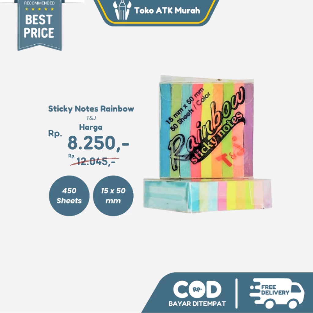 

Sticky Notes T & J Rainbow Uk. 15 x 50 mm