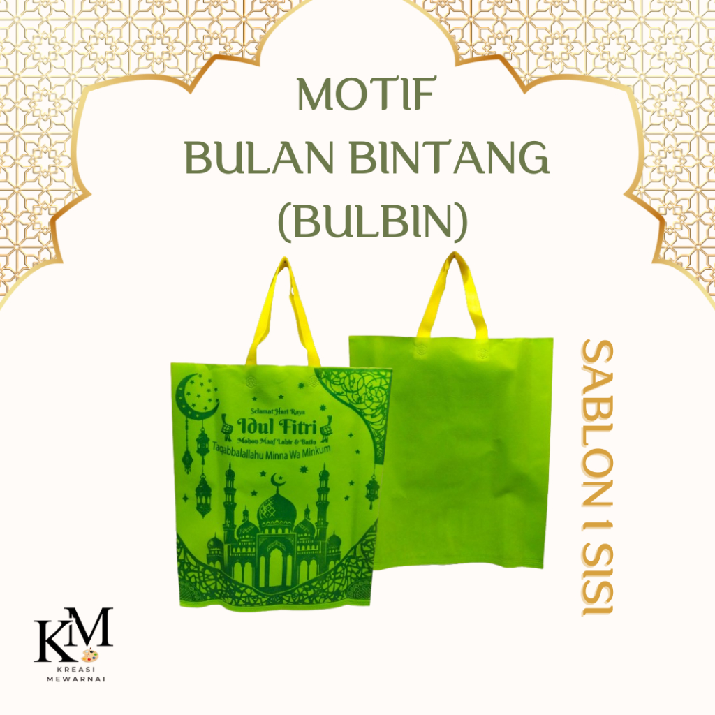 

1 LUSIN - Goodie Bag Edisi Lebaran Idul Fitri UK 38X45X8 Motif BULAN BINTANG (BULBIN) Design 1 SISI