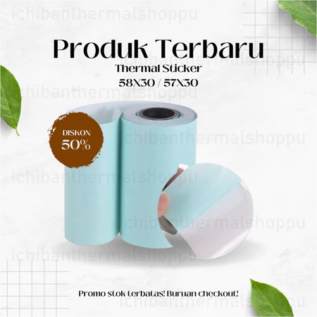 

STIKER LABEL 57X30 58X30 & KERTAS THERMAL MINI PRINTER BLUETOOTH 58MM