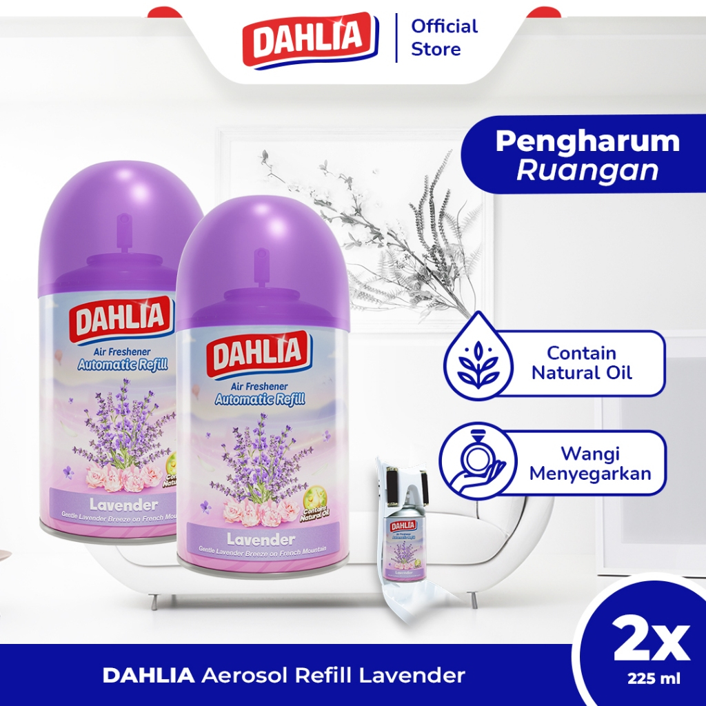 Twin Pack DAHLIA Air Freshener Automatic Refill Lavender (225ml) - Pengharum Ruangan Otomatis, Wangi