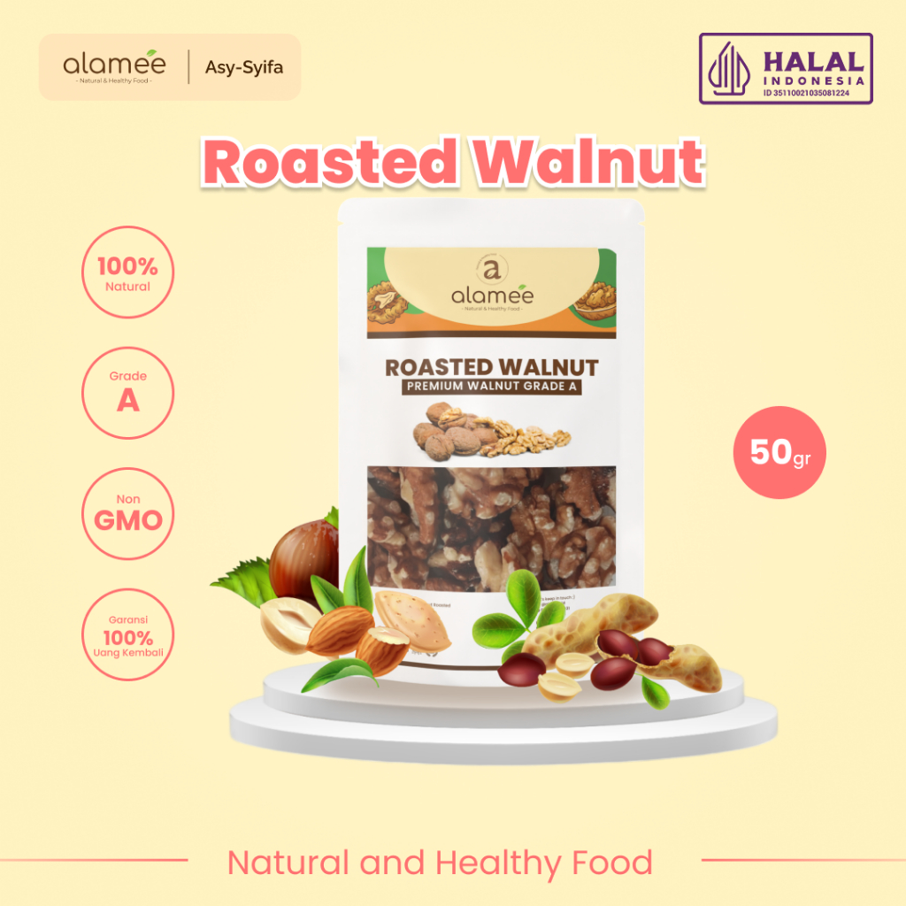 

Walnut Roasted Kacang Panggang Alami Organik Matang Oven Kualitas Premium Ukuran Mini 50gr