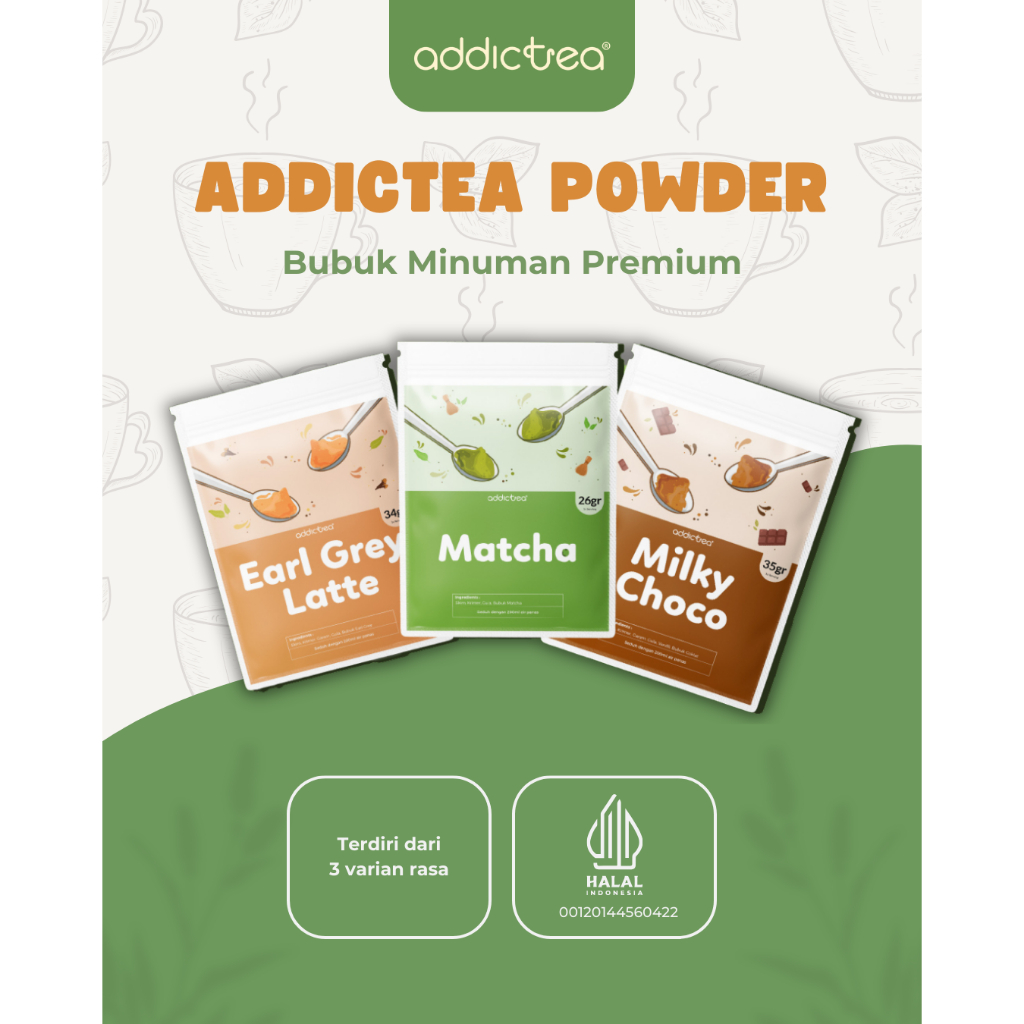 

Addictea Powder Matcha Milky Coklat Earl Grey Latte | Bubuk Minuman Premium