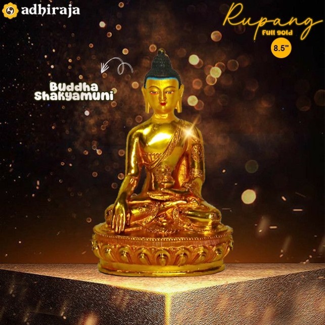 Rupang/Patung Arca Buddha Sakyamuni Kuningan 8,5" Full Gold berkualitas