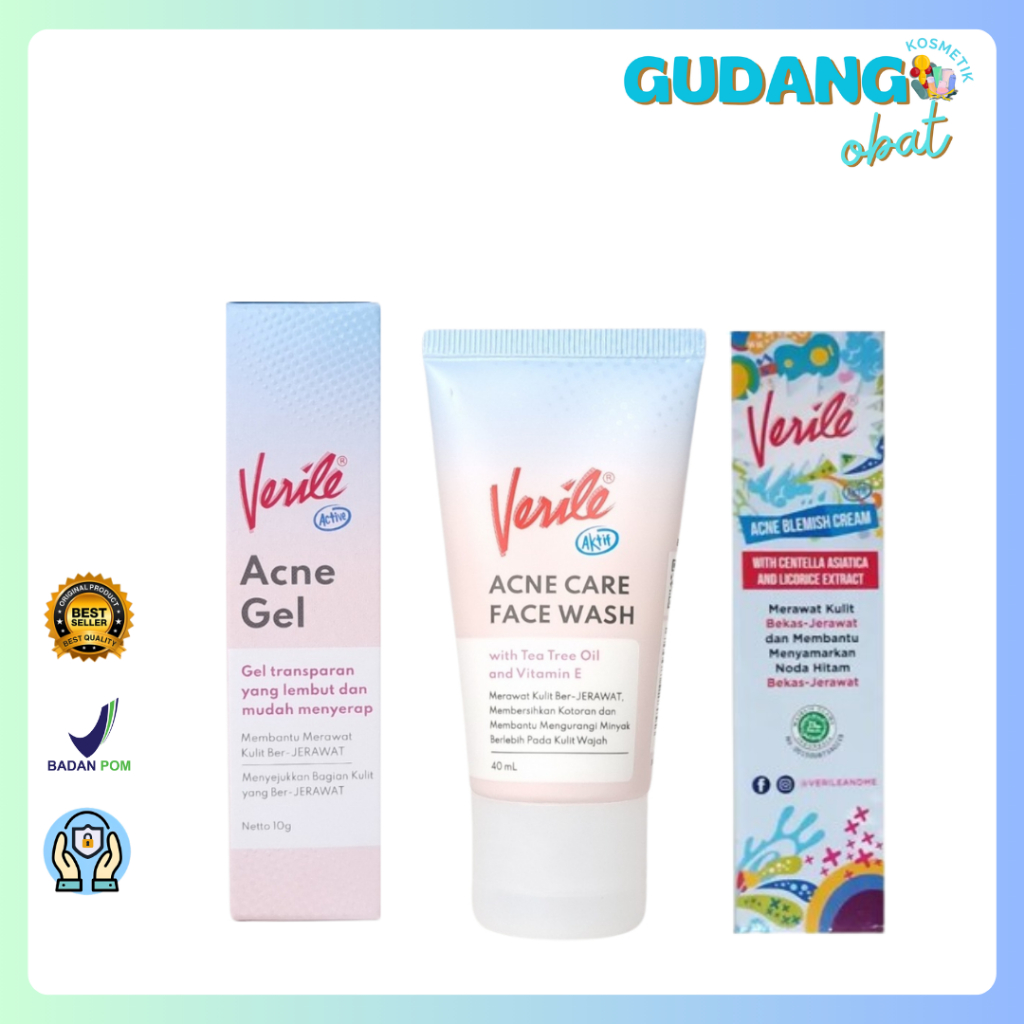Verile Acne Gel 10 gr, Verile Acne Care Facial Wash 40 ml, Verile Acne Blemish Cream 10gr