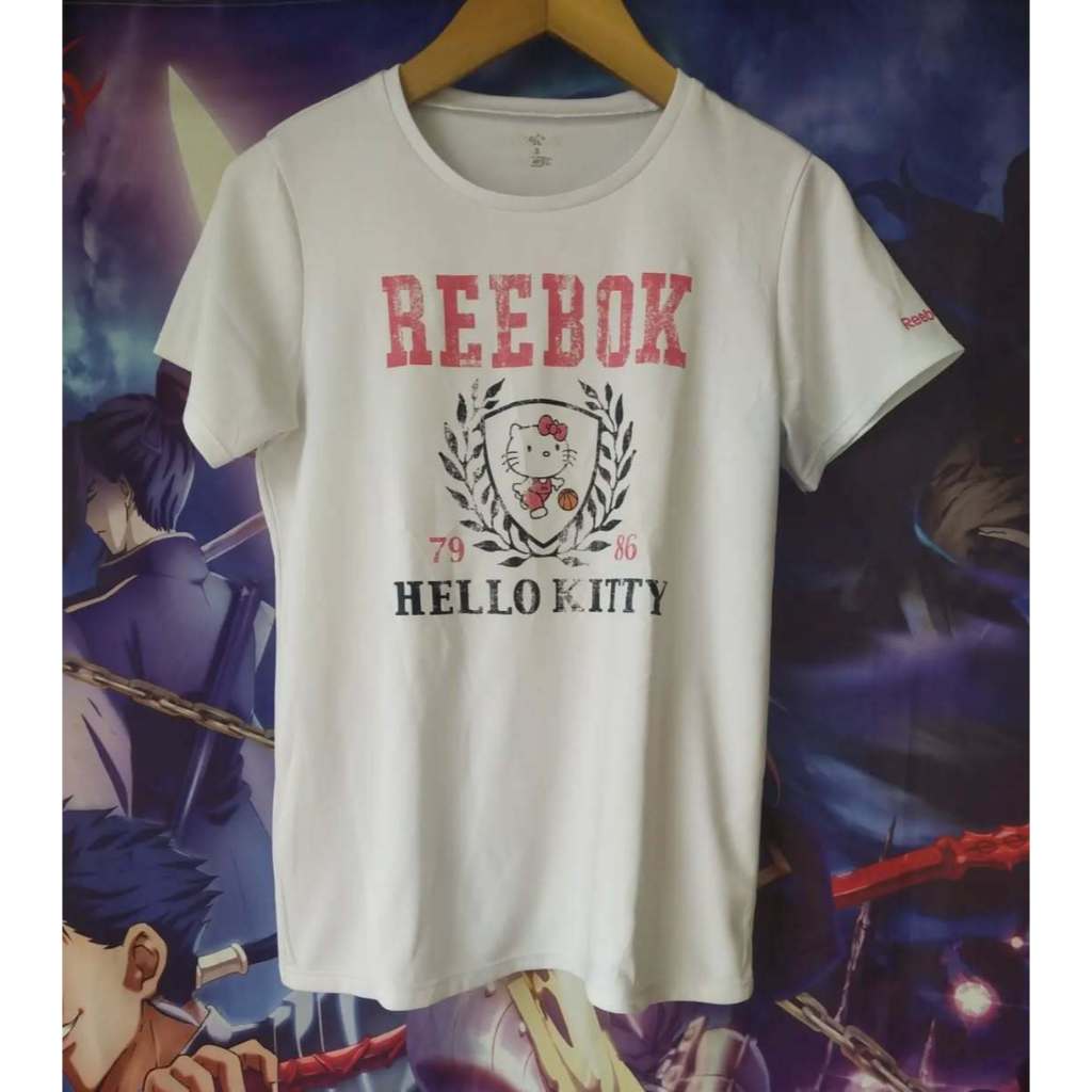 Hello Kitty x Rebook White Polyester Official Cartoon Tee Kaos Tshirt Original Second Merch Japan Ko