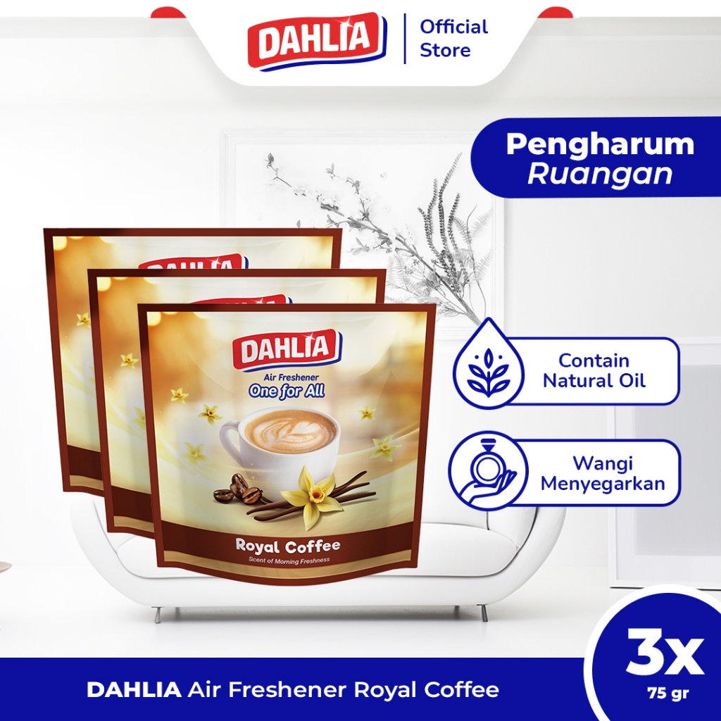 Triple Pack Dahlia Air Freshener Royal Coffee (75gr) - Pengharum Ruangan, Wangi Kopi, Menghilangkan 