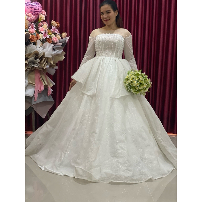 Gaun pengantin putih bersih Sabrina