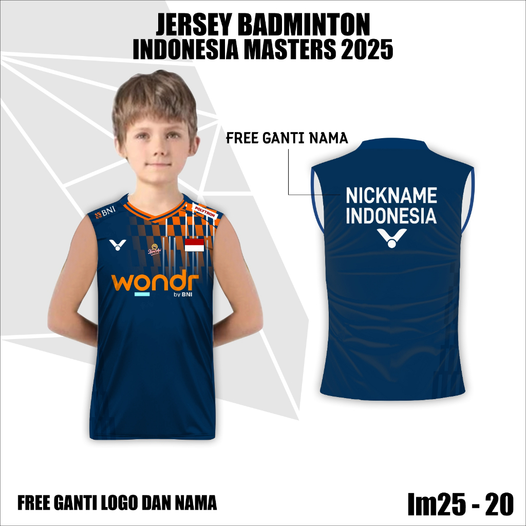Jersey bulu tangkis master indonesia 2025 baju badminton anak kaos singlet bulutangkis