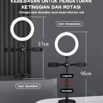 Ringlight dimmable live streaming holder/ RingLight Tripod 2 Holder Stand Handphone Ganda Live Strea