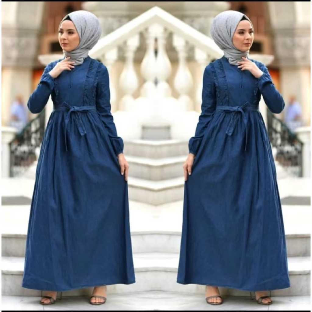 gamis jeans terbaru 2025 dress  jeans jumbo gamis jeans wanita terlaris gamis jeans kondangan dres j