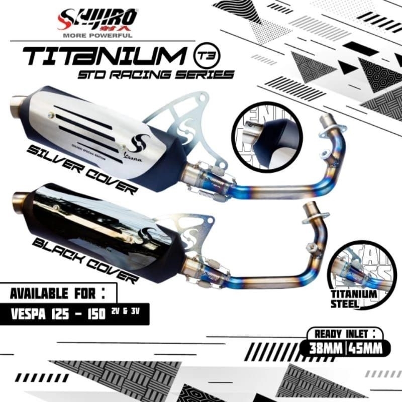 Knalpot Standar Racing SHIJIRO type T3 TITANIUM for Vespa Matic Sprint,Primaverra,Lx 3v,Iget