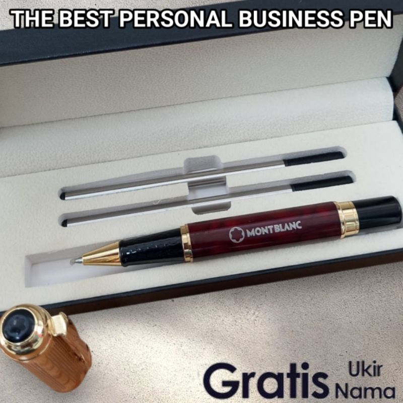 

Exlusive Giftset Pulpen Monbl@nk Roller Ball Golden Brown Gratis Grafir Nama