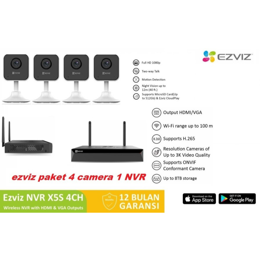 Paket EZVIZ 4CH NVR EZVIZ X5S 4W +4 Ezviz H1c Wireless Ipcam 2MP +HDD 1 tera