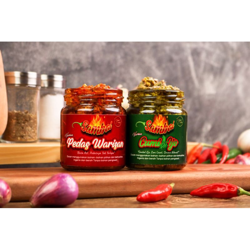 

PAKET 2 SAMBAL DAPUR AMBU, sambal pedas warisaan / sambal cumi ijo, kemasan botol kaca 200 gr