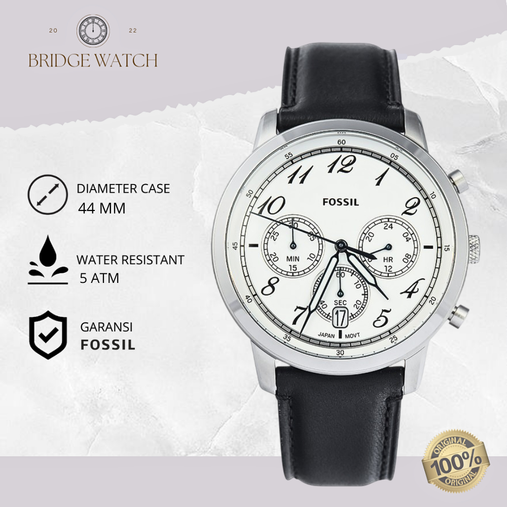 Jam Tangan Pria Fossil FS6023 Neutra Chronograph Black Leather Strap Hitam Kulit Original