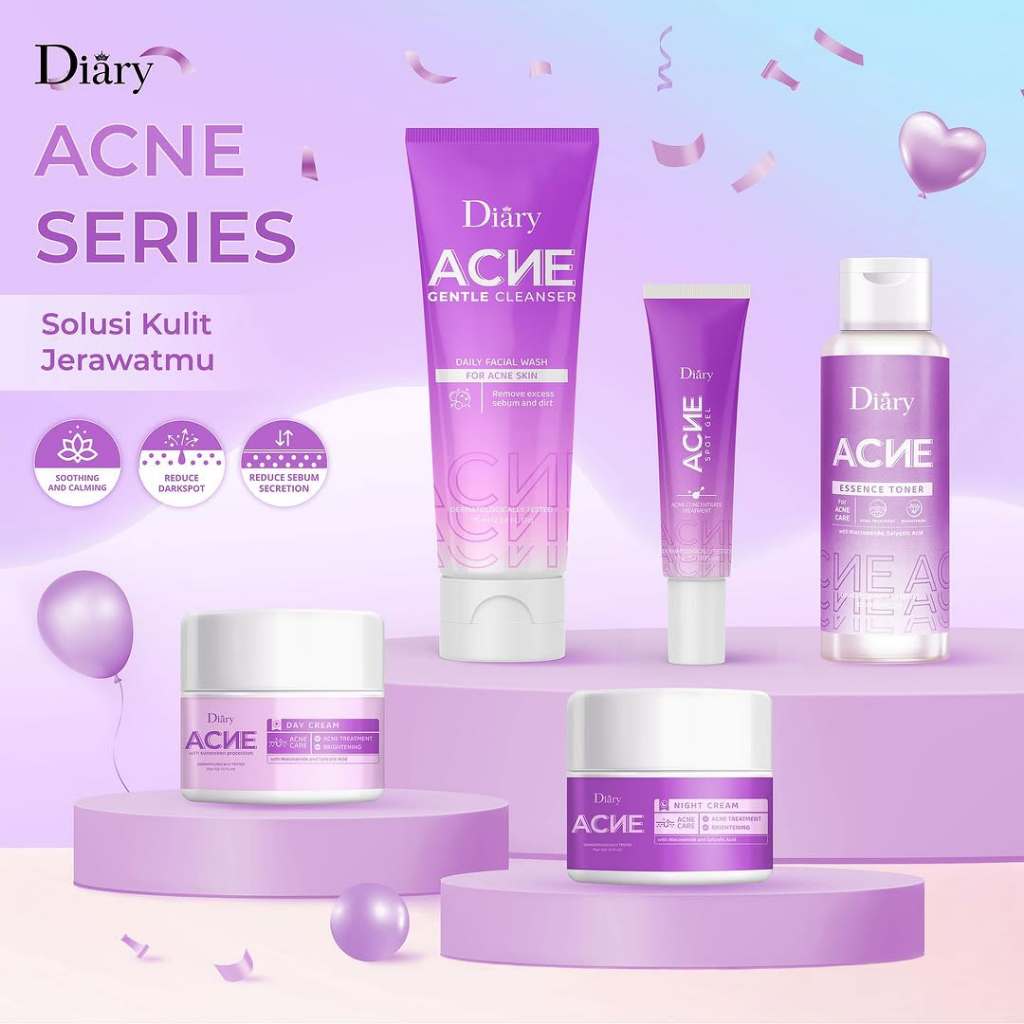 Diary Acne Skincare Sabun Pembersih Jerawat PIE PIH Mencerahkan Wajah Day Cream Night Cream Serum - 
