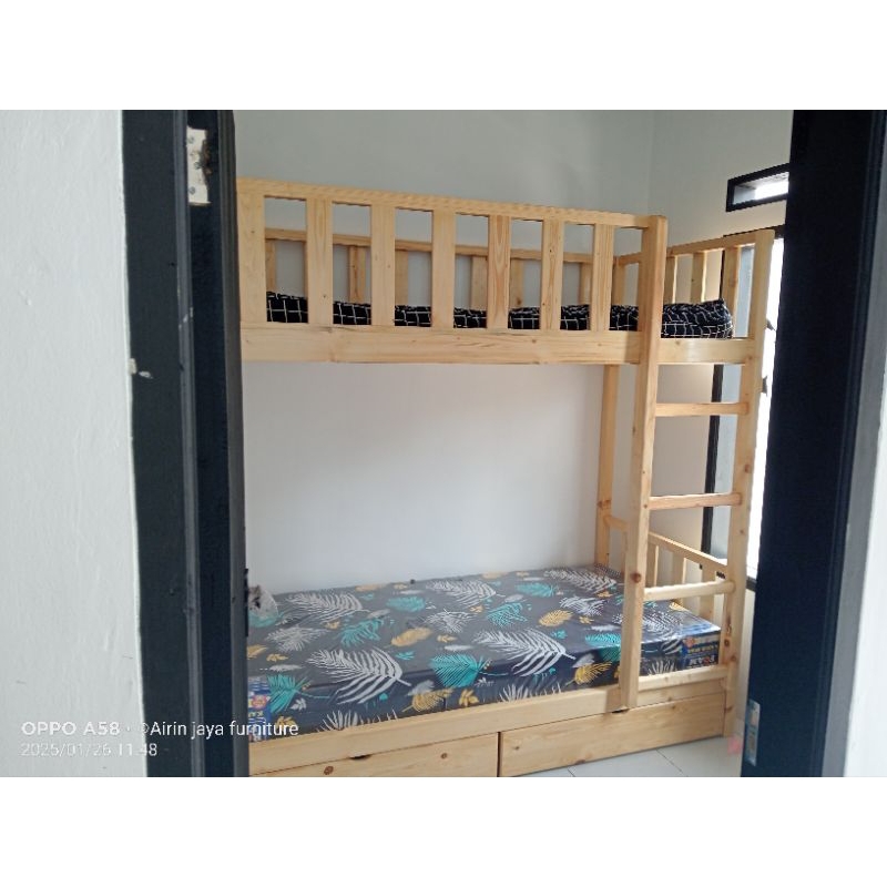 tempat tidur anak tingkat tangga biasa ukuran 90x200 laci 2pcs