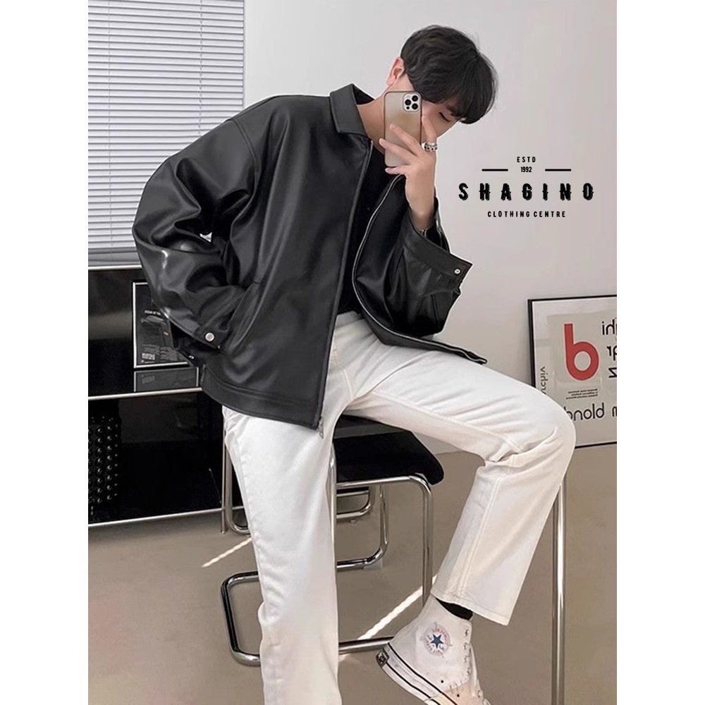 Shagino | Terbaru Leather Viena Jaket Semi Kulit Original / Jaket Kulit Pria Korea Style / Jaket Kul