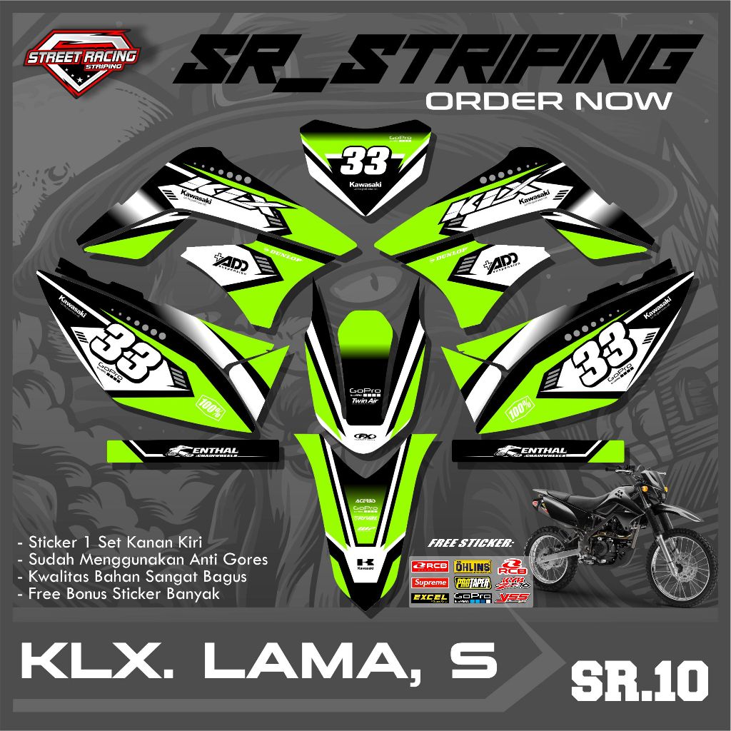 STRIPING KLX LAMA STIKER KLX LAMA KLX 150 OLD CUSTOM NAMA/NOMOR SR.10