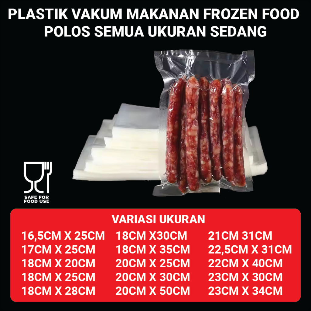 Kemasan Plastik Vakum Makanan Polos Vacuum Bag Frozen Food Ukuran Sedang Lengkap