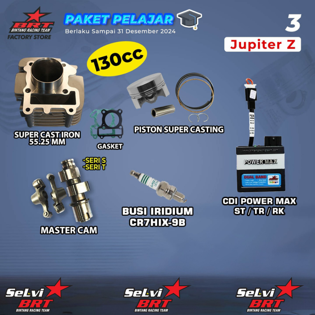 PAKET BORE UP BRT JUPITER Z VEGA R BLOK SET PISTON CAM NOKEN AS CDI POWERMAX DUALBAND BUSI IRIDIUM B