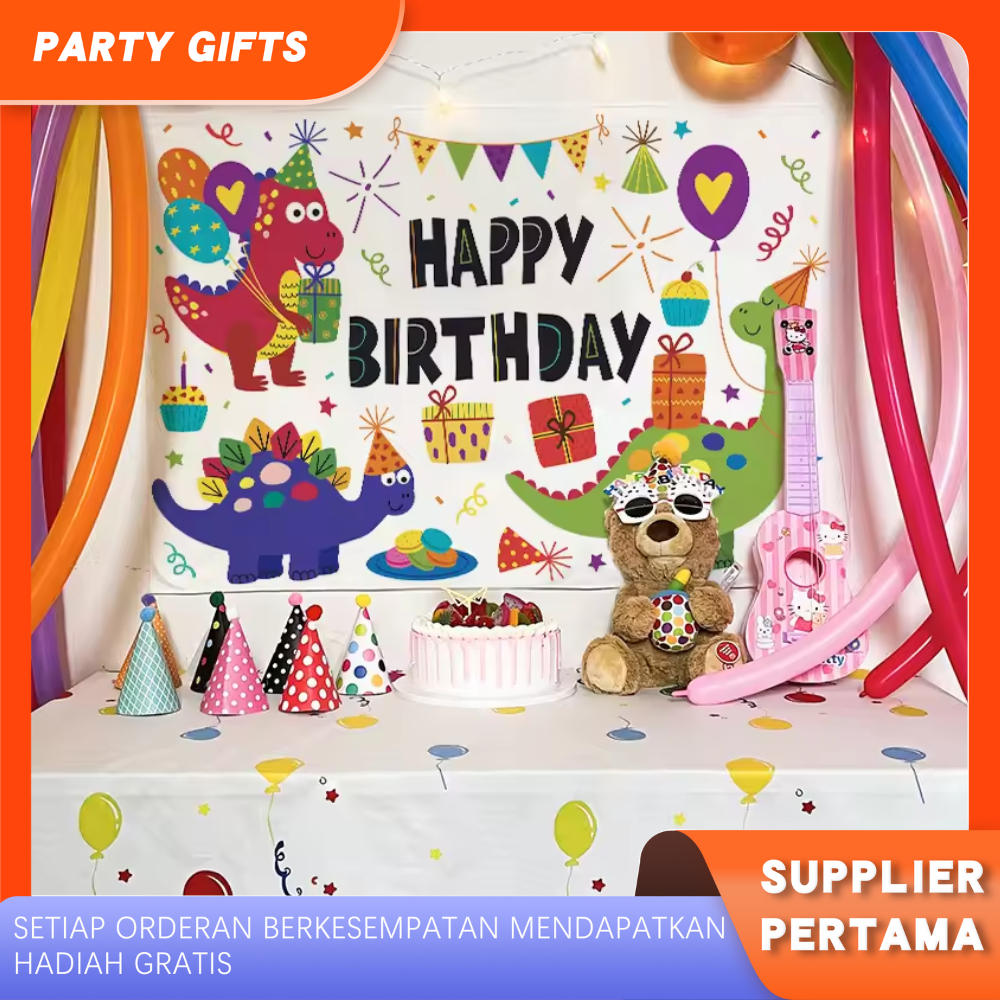 PARTYGIFTS 85*125cm Kain Latar Belakang Pesta Tema DInosaurus  Background Untuk Dekorasi Pesta Ulang