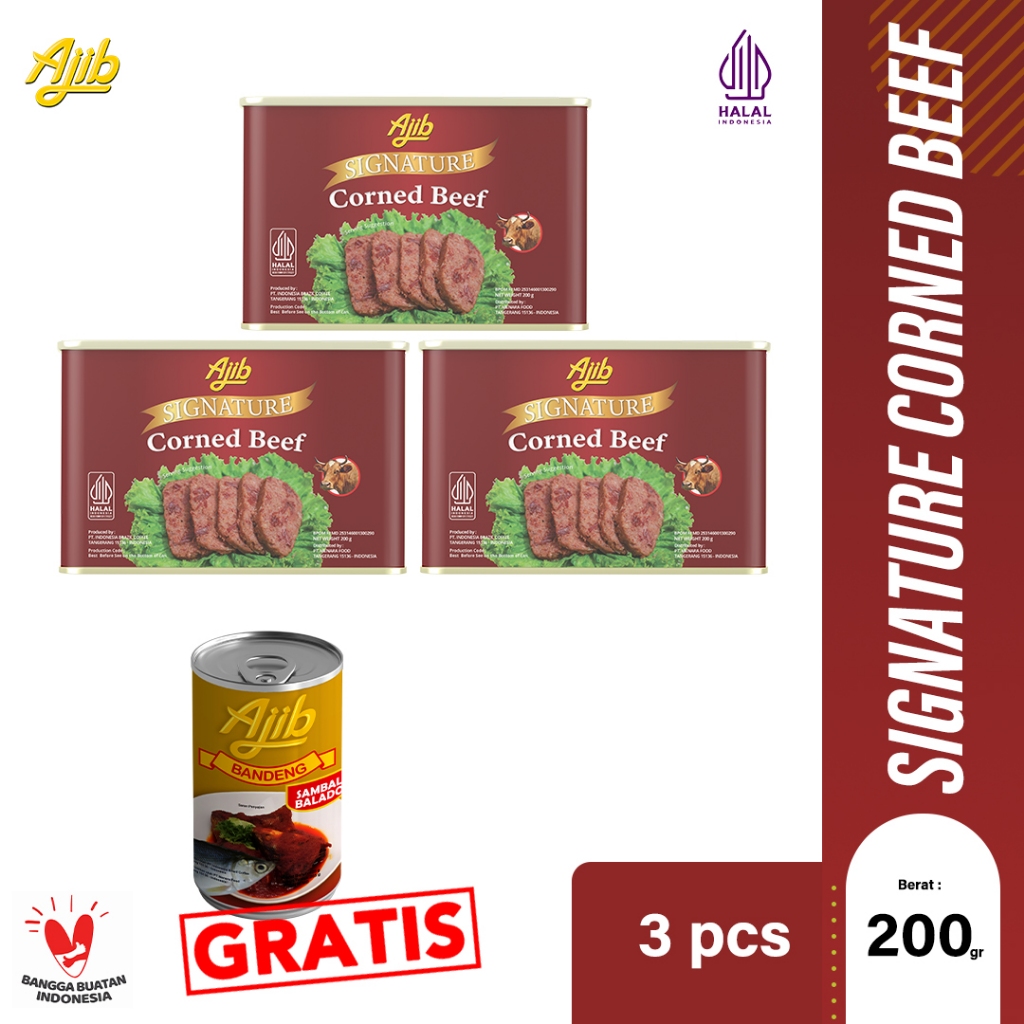 

NEW PRODUCT !! Paket Bundling Ajib Signature Kornet Daging Sapi 200 gr - GRATIS ajib bandeng 155 gr