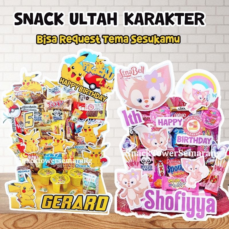 

Snack Ultah (READY)/ Mading Snack/ Bingkisan Lebaran / Snack Tower / Snack Murah Karakter