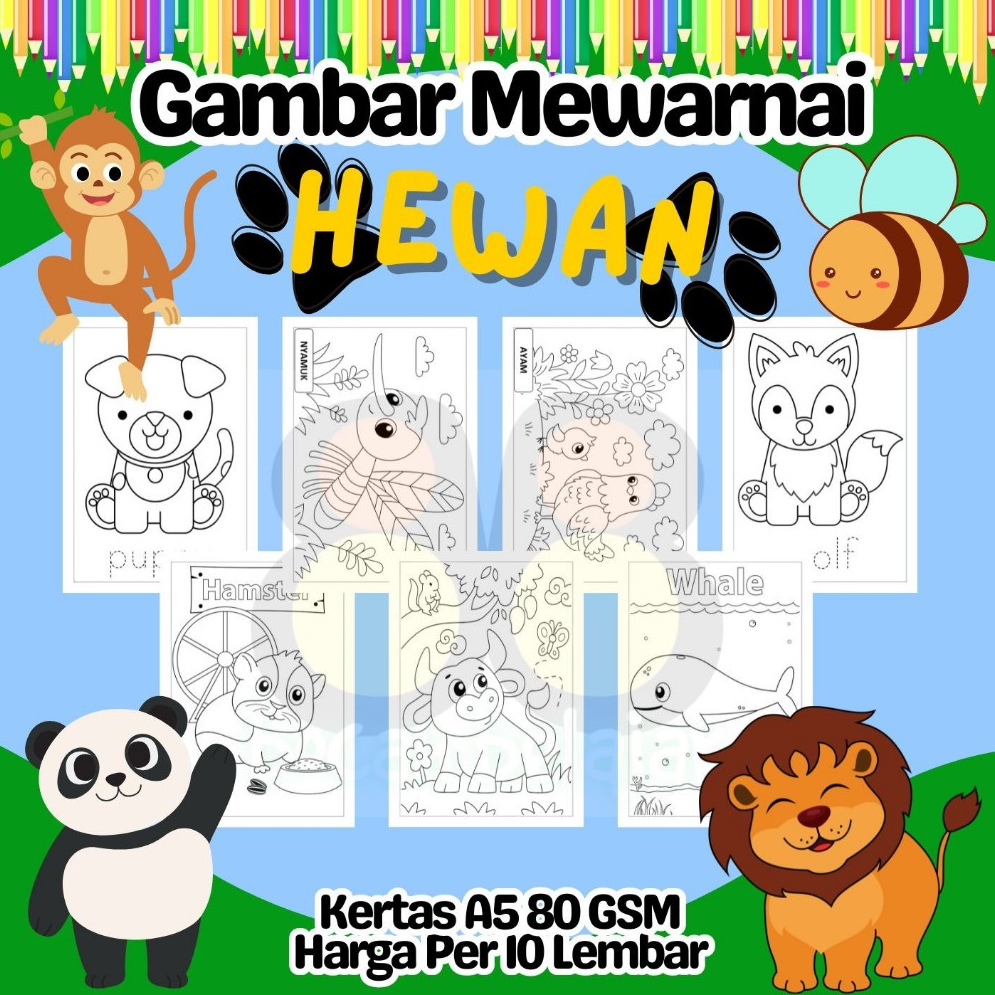 

10 Lembar Kertas A5 Gambar Mewarnai Tema HEWAN BINATANG LUCU Termurah - Anak Anak TK SD PAUD Remaja