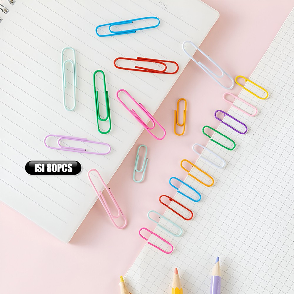 

Paper Clip Warna Metalic Isi 80pcs Klip Kertas Warna Macaron / Klip Penjepit Kertas Aesthetic / Clip Pack Jepitan Kertas Serbaguna Stockami A109