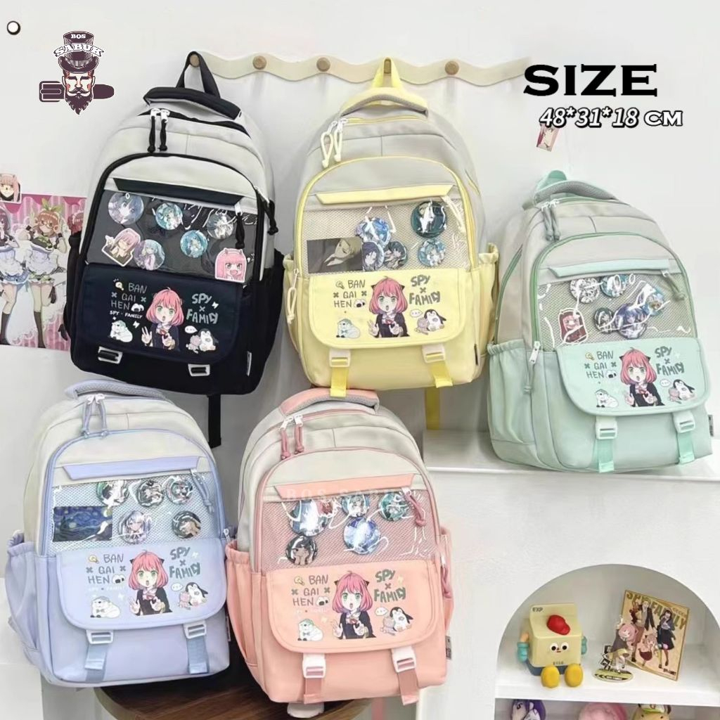 Backpack Korean Import Karakter ANIME GIRL CLEAR BAG Free PIN -BS384
