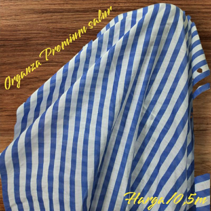 KAIN ORGANZA PREMIUM MOTIF SALUR BIRU PUTIH - KAIN ORGANZA SALUR HARGA/0,5M