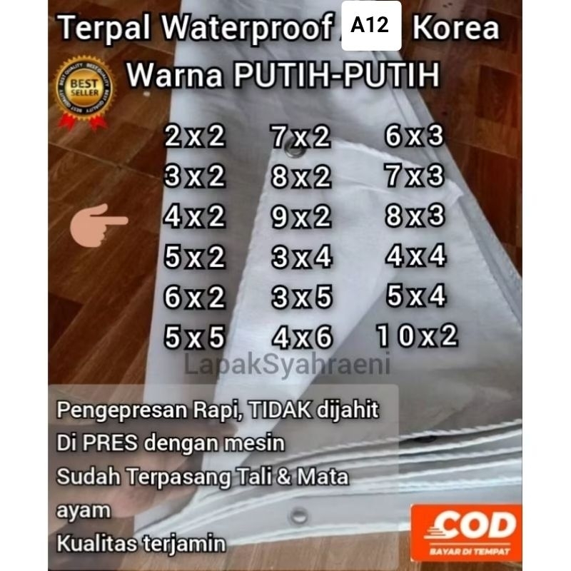 terpal plastik type A12  putih 2x2  2x3 3x3 3x3 3x4 2x7  terpal tenda terpal lembaran terpal truck t