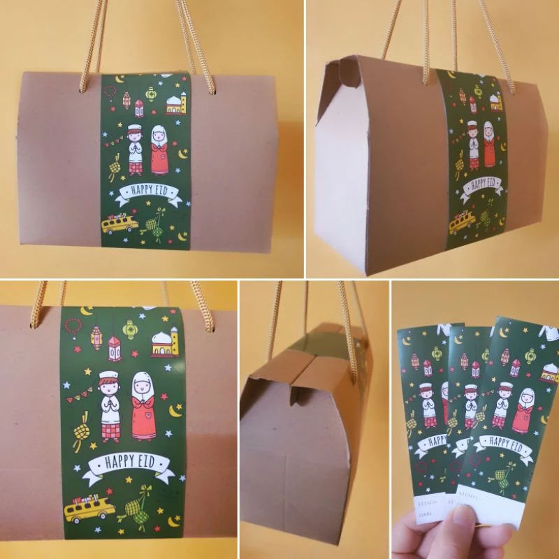 

5 pcs gable box dan belt idul fitri kemasan cookies bingkisan hampers eid mubarak ukuran P. 20 cm L. 9 cm T. 8.5 cm T