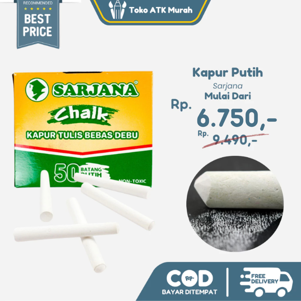 

Kapur Papan Tulis Blackboard Sarjana Putih / White Chalk 50pcs - 1 Box
