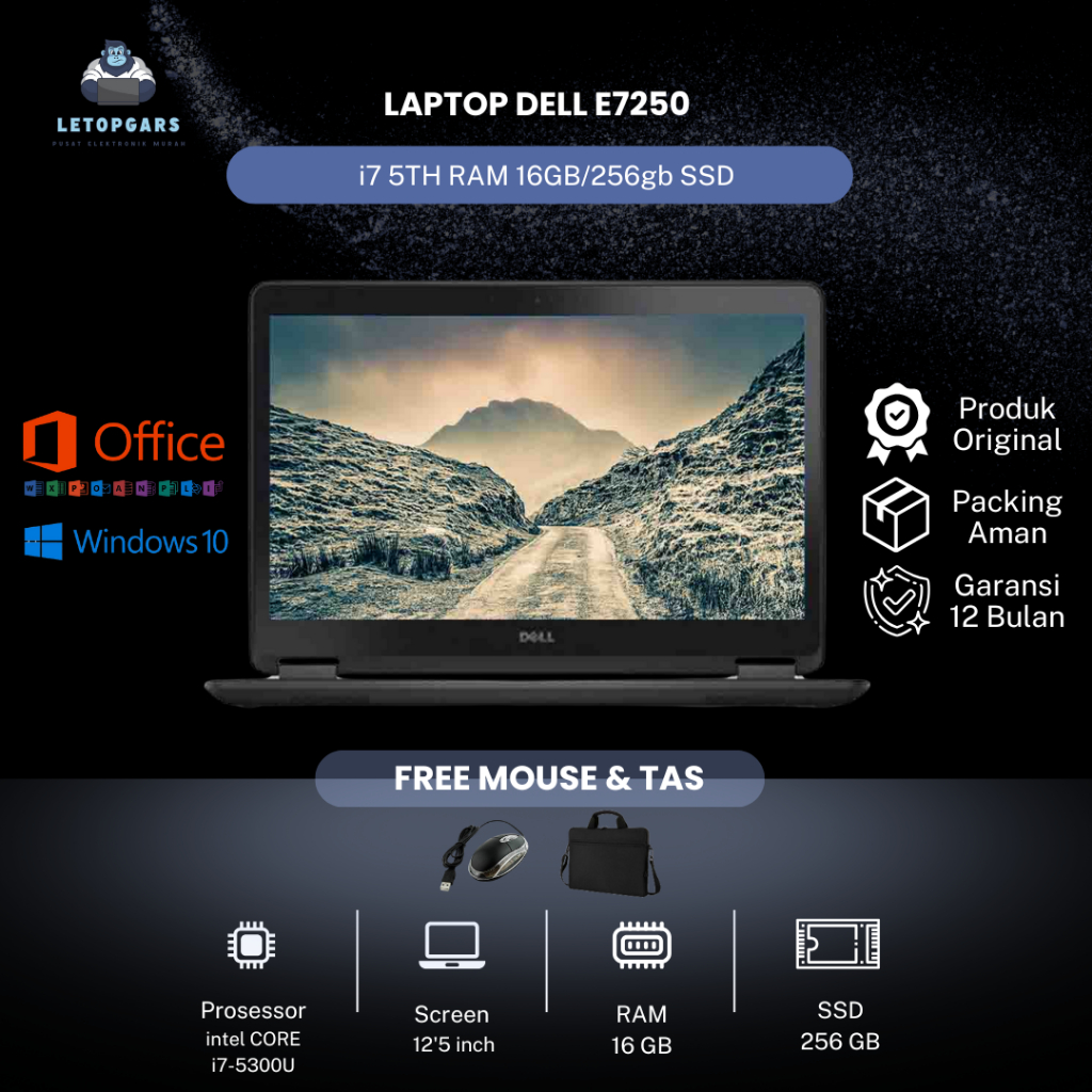LAPTOP DELL E7250 i7 5TH RAM 16GB/256gb SSD