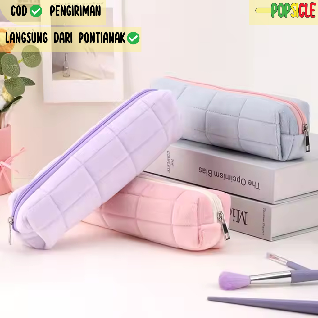 Tempat Pensil  Bulu Resleting Lucu Aesthetic Korea Tepak pensil Lembut Kotak Pensil Lucu Muji Style