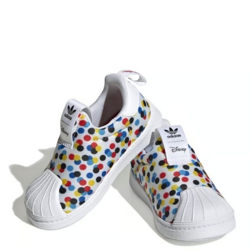 Adidas Superstar X Disney Mickey & Minnie Polkadot White Sepatu anak Slip-on Original