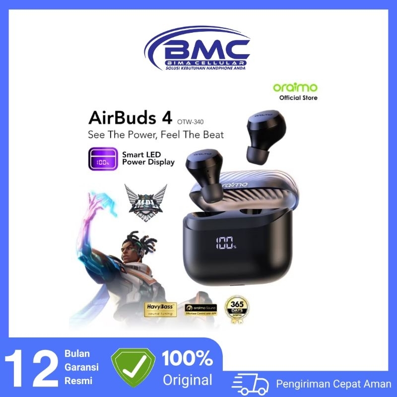 Oraimo OTW-340 Earphone Bluetooth TWS In-Ear 6mm Diafragma Komposit Premium IPX4 Waterproof