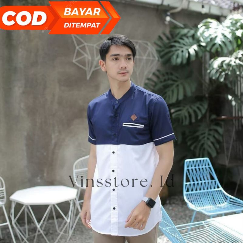 Baju Koko Pria Kombinasi Lengan Pendek Baju Koko Kombinasi Terbaru